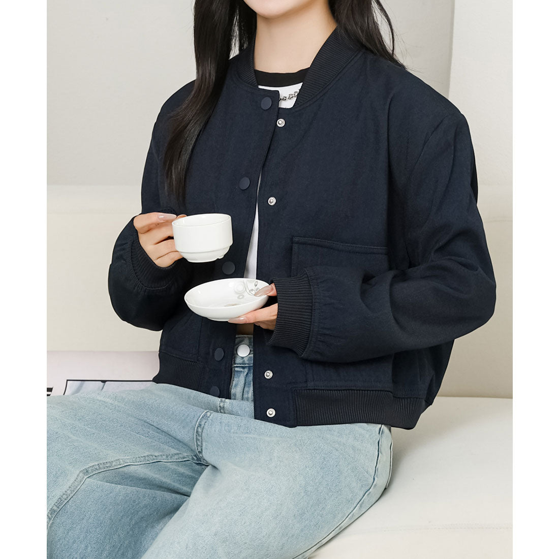 レースレディース Lace Ladies フラップポケット付き ベースボール風 コンパクト ボタン ジャケット (ネイビー) ネイビー