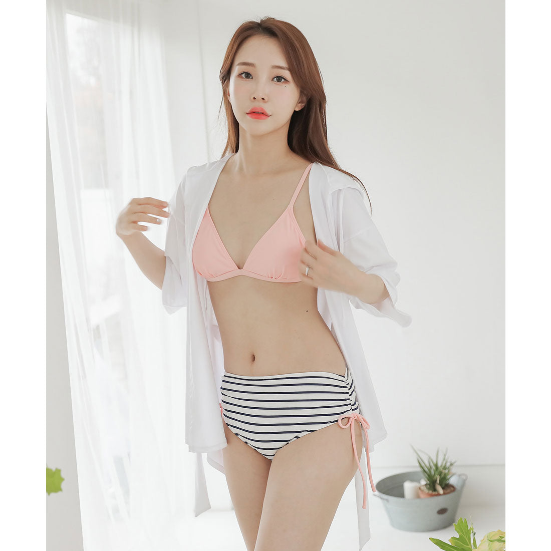 レースレディース Lace Ladies カバーアップ付きハイウエストビキニ水着3点セット【返品不可商品】 (ピンク) ピンク