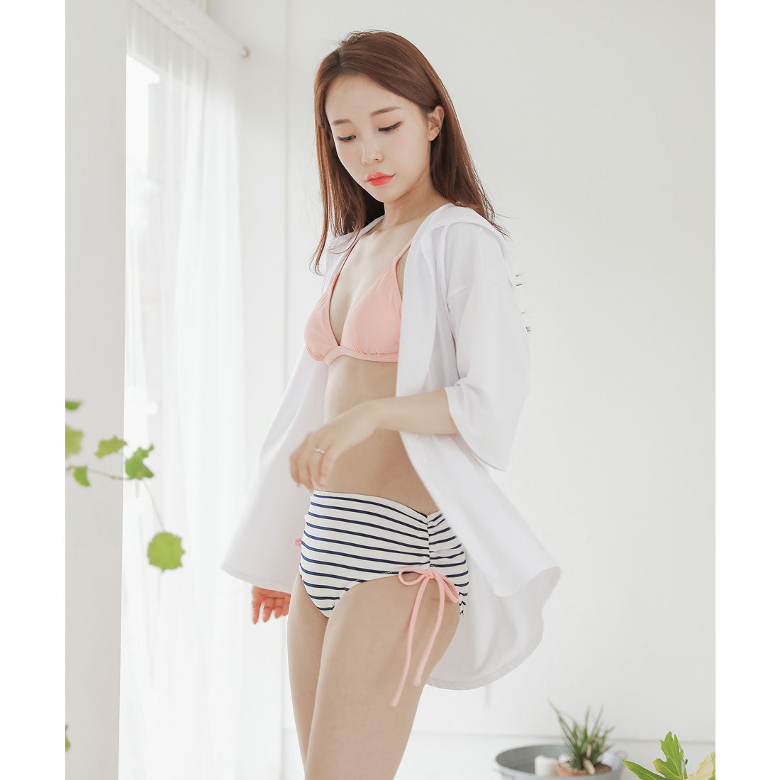 レースレディース Lace Ladies カバーアップ付きハイウエストビキニ水着3点セット【返品不可商品】 (ピンク) ピンク