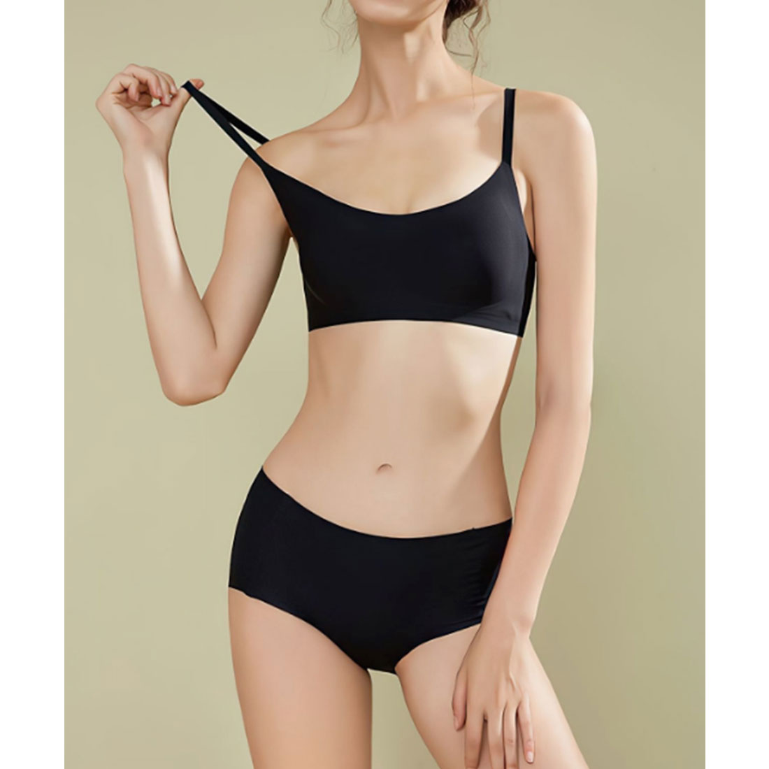 レースレディース Lace Ladies 【2点セット】 ソリッドカラー シームレス ブラ&ショーツ【返品不可商品】 (ブラック) ブラック