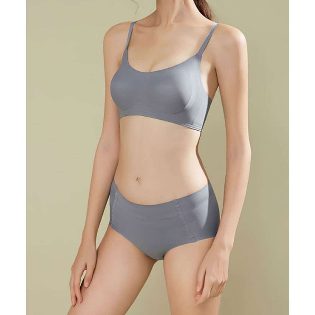 レースレディース Lace Ladies 【2点セット】 ソリッドカラー シームレス ブラ&ショーツ【返品不可商品】 (ブルーグレー) ブルーグレー