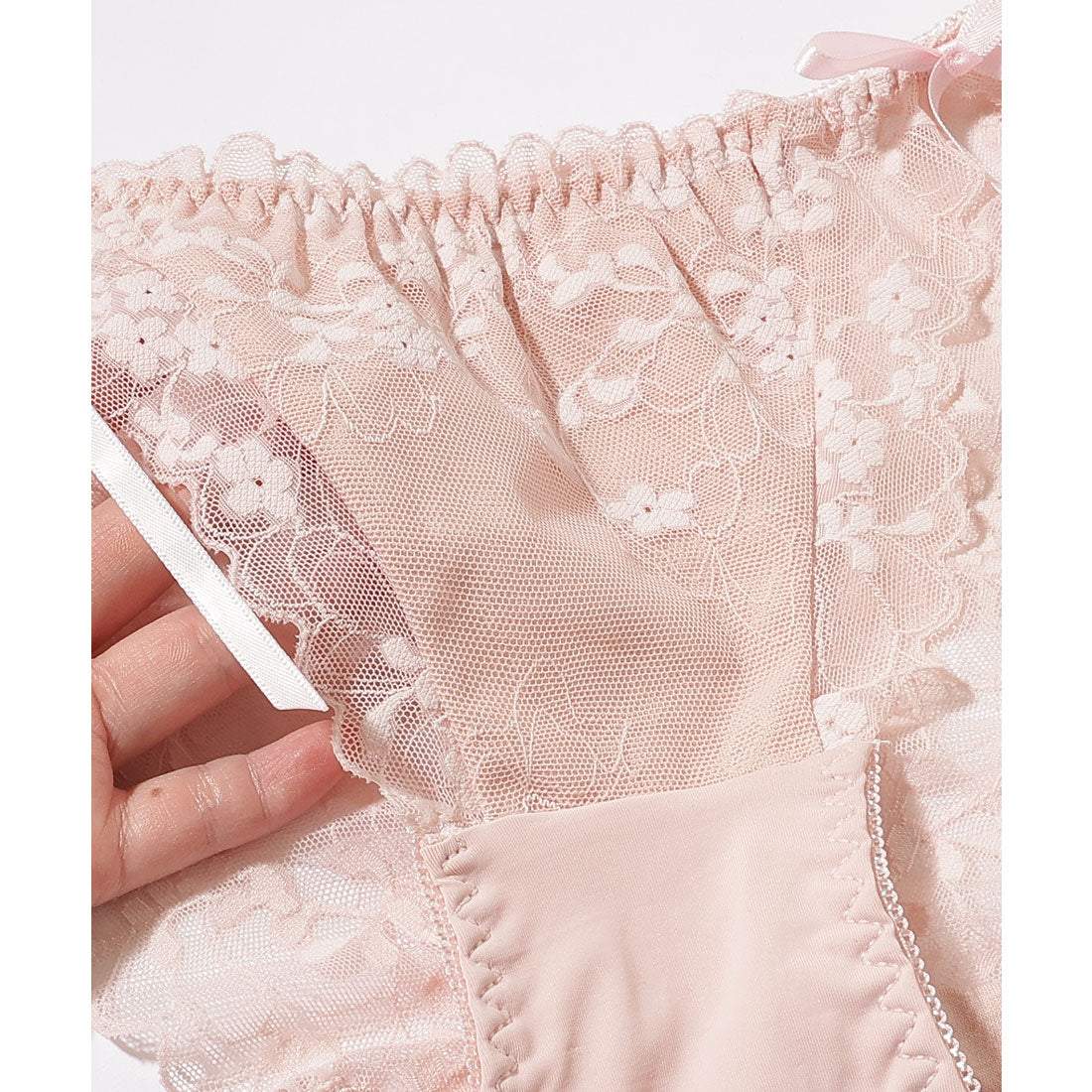 レースレディース Lace Ladies 【2点セット】スカラップ リボン レース ブラ&ショーツ セット【返品不可商品】 (ピンク) ピンク