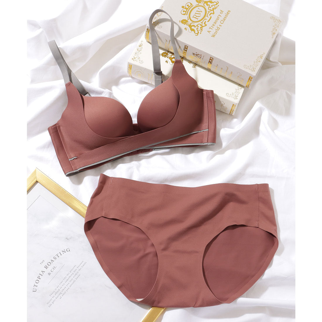 レースレディース Lace Ladies 【2点セット】ソリッドカー フロント クロス ブラ&ショーツ【返品不可商品】 (モカ) モカ