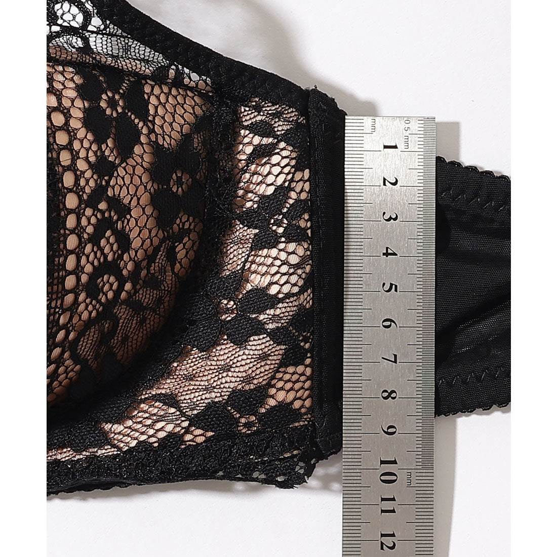 レースレディース Lace Ladies 【2点セット】リボン風 花柄 レース ブラジャー&ショーツ【返品不可商品】 (ブラック) ブラック