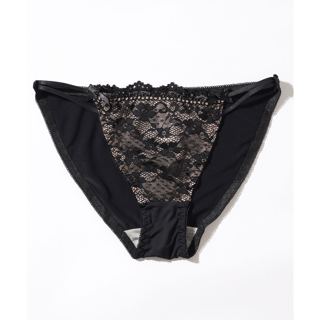 レースレディース Lace Ladies 【2点セット】リボン風 花柄 レース ブラジャー&ショーツ【返品不可商品】 (ブラック) ブラック