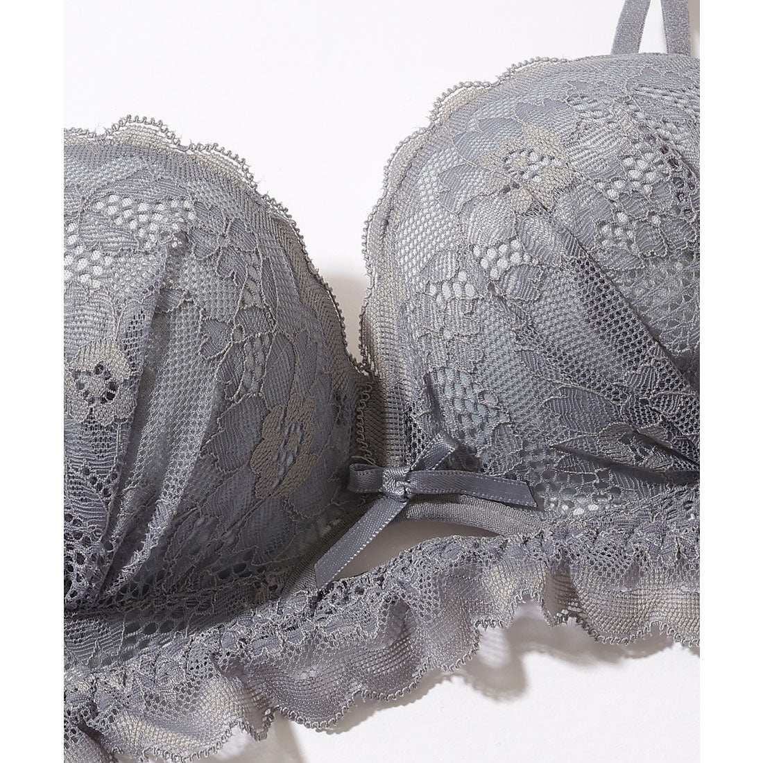 レースレディース Lace Ladies 【2点セット】カットアウト スカラップ レース ブラジャー&ショーツ【返品不可商品】 (グレー) グレー