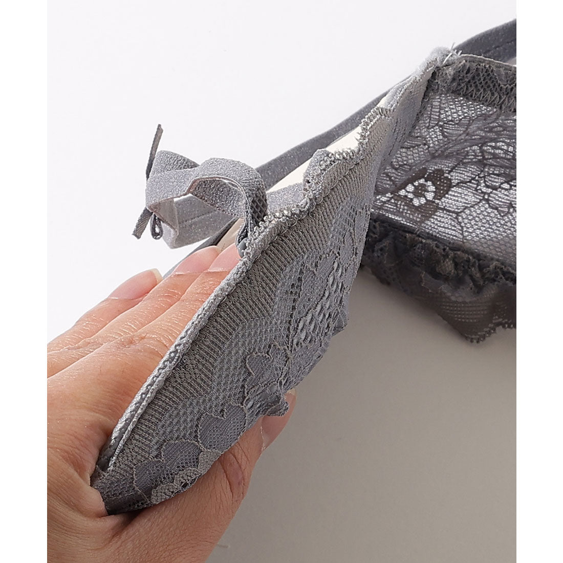 レースレディース Lace Ladies 【2点セット】カットアウト スカラップ レース ブラジャー&ショーツ【返品不可商品】 (グレー) グレー