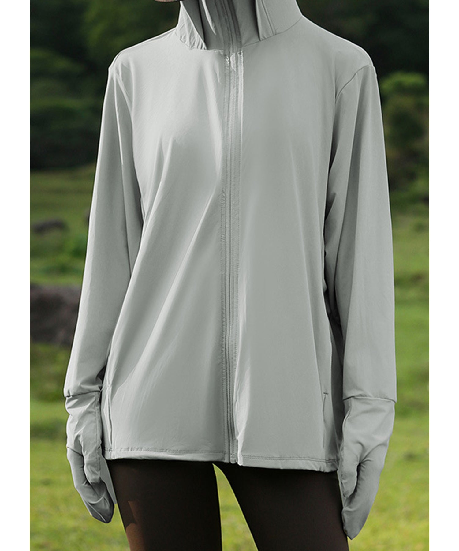 レースレディース Lace Ladies サンバイザー付き ビッグシルエット フロント ジップ ラッシュガード【返品不可商品】 (グレー) グレー