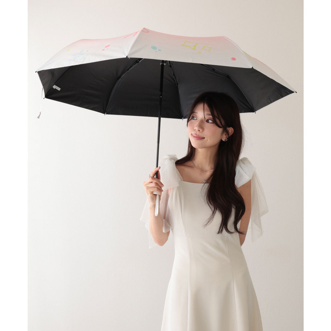 レースレディース Lace Ladies 晴雨兼用 グラデーションカラー イラスト ハンドル 折りたたみ傘 (ピンク) ピンク