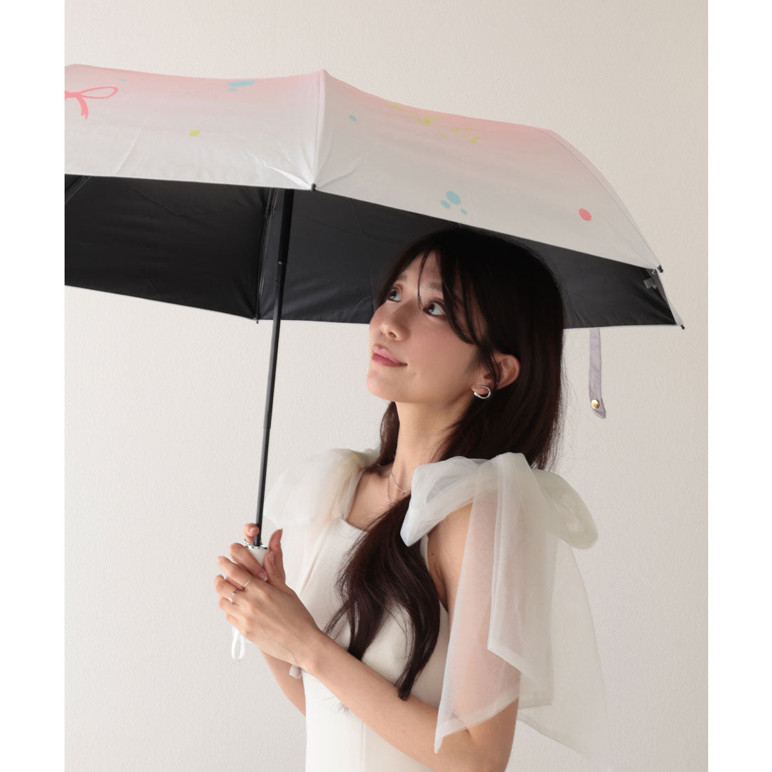 レースレディース Lace Ladies 晴雨兼用 グラデーションカラー イラスト ハンドル 折りたたみ傘 (ピンク) ピンク