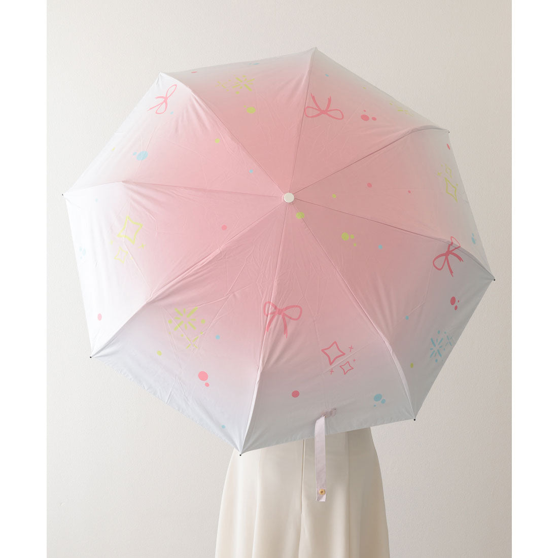 レースレディース Lace Ladies 晴雨兼用 グラデーションカラー イラスト ハンドル 折りたたみ傘 (ピンク) ピンク