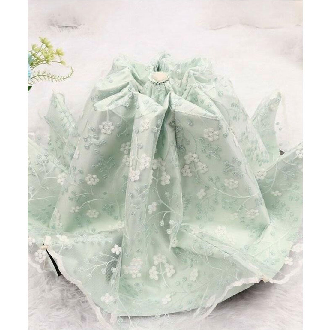 レースレディース Lace Ladies 晴雨兼用 小花柄 刺繍 レース レイヤード 折りたたみ傘 (ベージュ) ベージュ