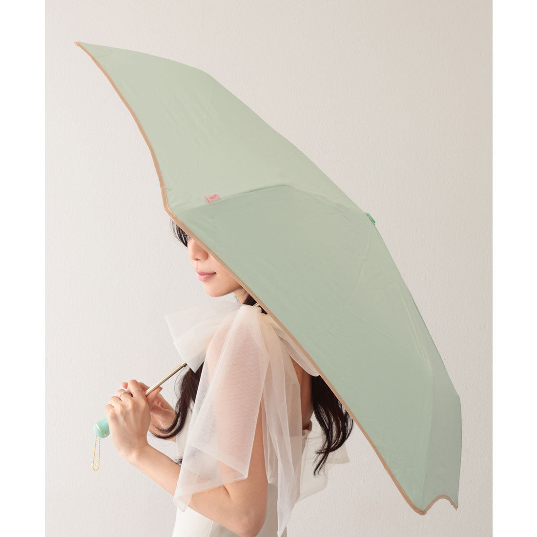 レースレディース Lace Ladies 晴雨兼用 配色 ライン ストレート ハンドル 折りたたみ傘 (グリーン) グリーン