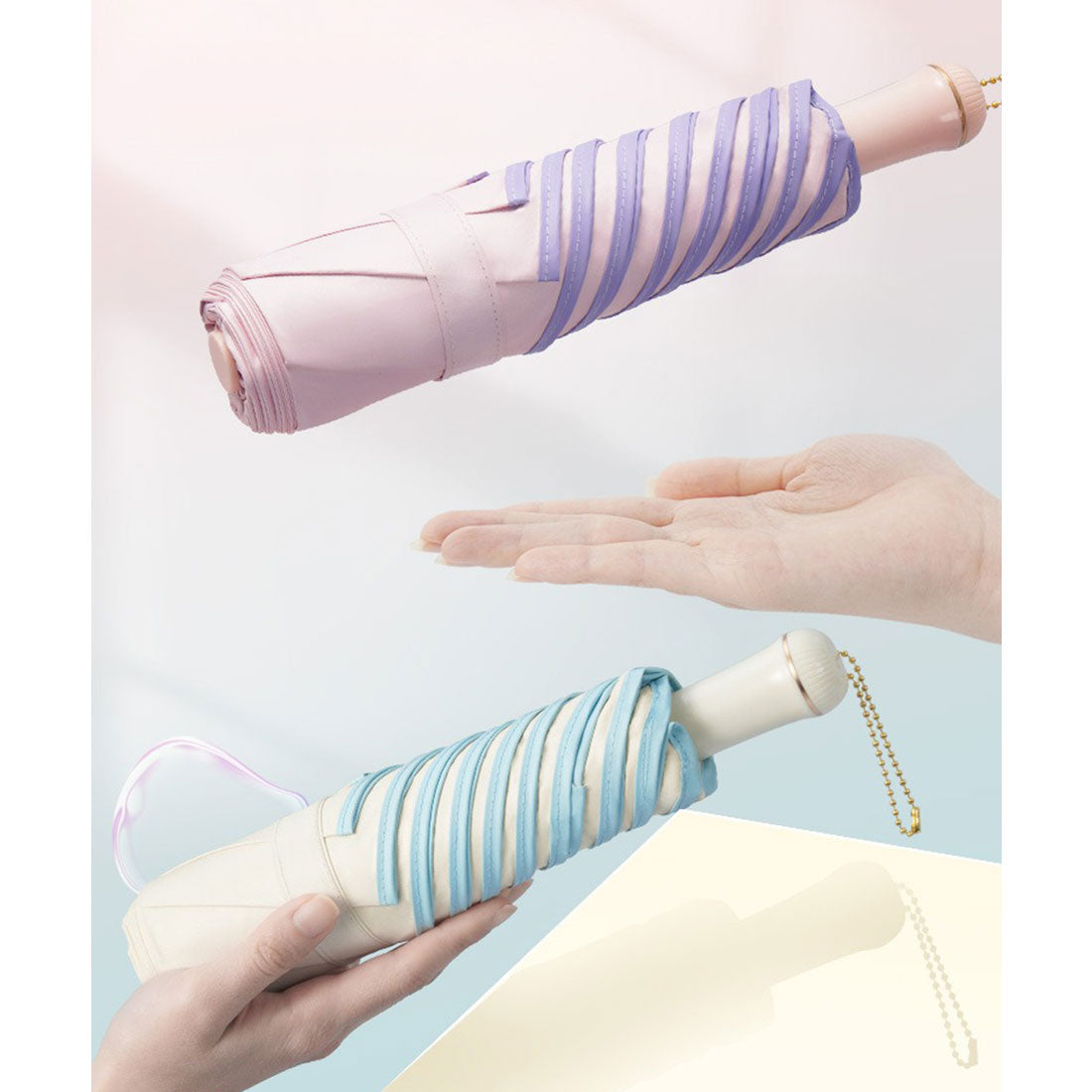 レースレディース Lace Ladies 晴雨兼用 配色 ライン ストレート ハンドル 折りたたみ傘 (グリーン) グリーン