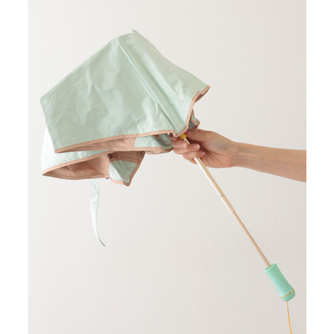 レースレディース Lace Ladies 晴雨兼用 配色 ライン ストレート ハンドル 折りたたみ傘 (グリーン) グリーン