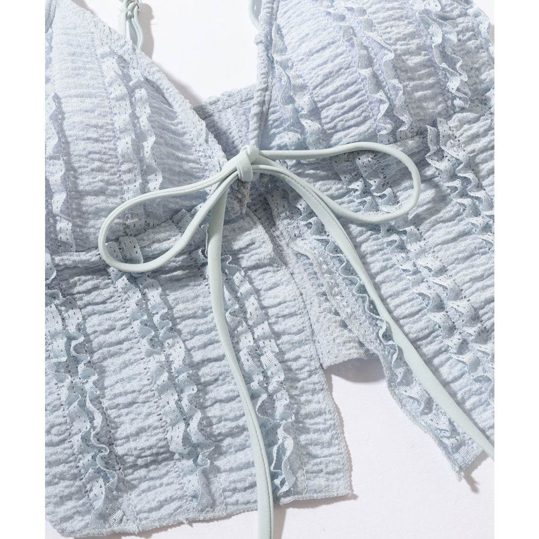 レースレディース Lace Ladies 【3点セット】ビスチェ風 フリル パレオ付き ビキニ 水着 (ブルー) ブルー