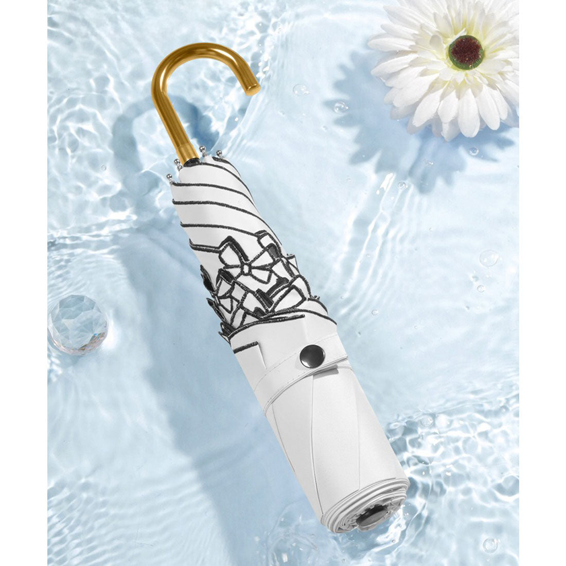 レースレディース Lace Ladies 晴雨兼用 配色 リボン フレーム 折りたたみ傘 (ブラック) ブラック