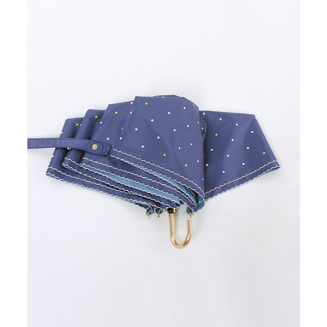 レースレディース Lace Ladies ダブル スカラップ ドット柄 三つ折り 折りたたみ傘 (ネイビー) ネイビー
