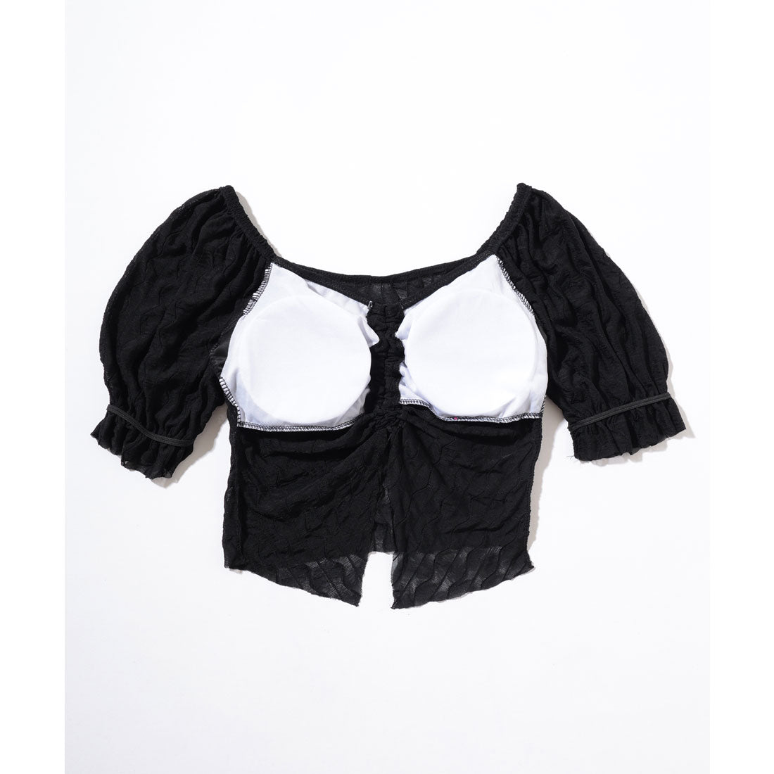 レースレディース Lace Ladies 【2点セット】フロントシャーリング シアー パフスリーブ セパレート 水着【返品不可商品】 (ブラック) ブラック