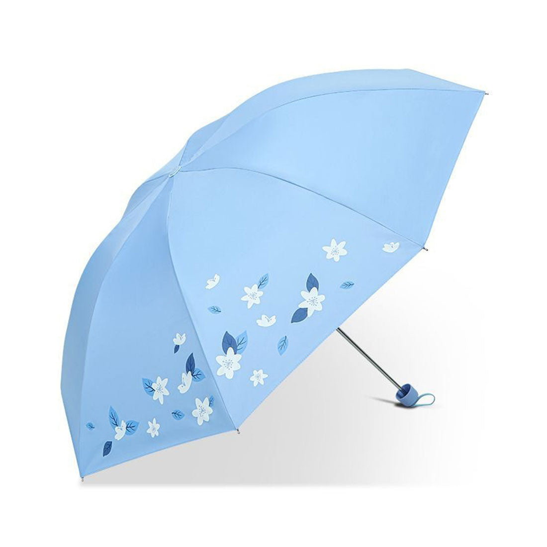 レースレディース Lace Ladies 晴雨兼用 ボタニカル柄 シルキー コンパクト 折りたたみ傘 (ブルー) ブルー