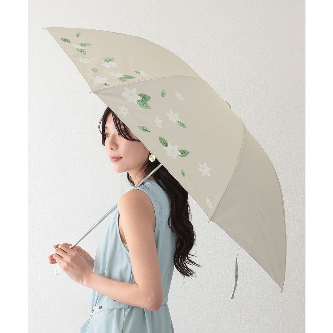 レースレディース Lace Ladies 晴雨兼用 ボタニカル柄 シルキー コンパクト 折りたたみ傘 (アイボリー) アイボリー