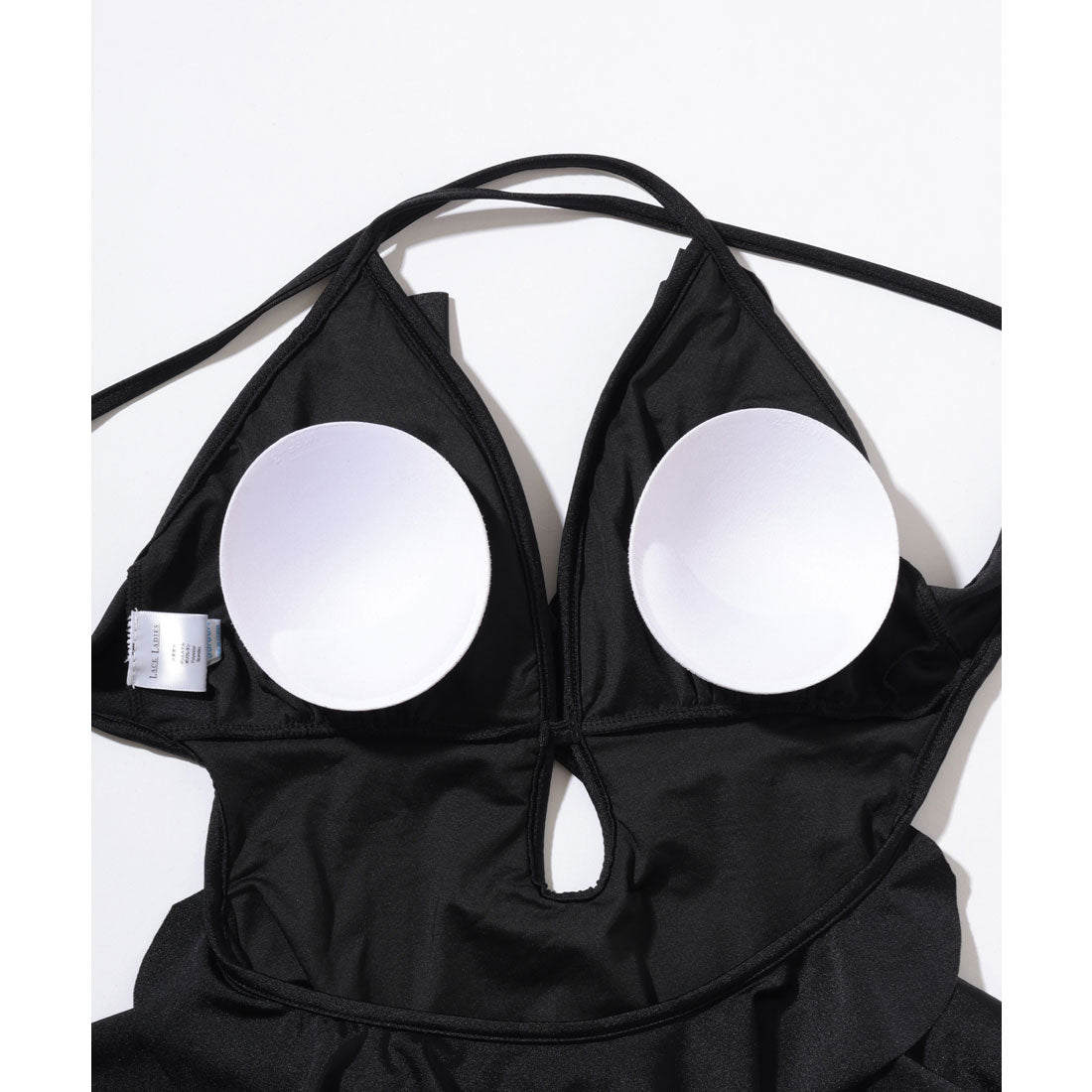 レースレディース Lace Ladies ラッフルフリル 深V フロントオープン キャミソール ワンピース 水着 (ブラック) ブラック