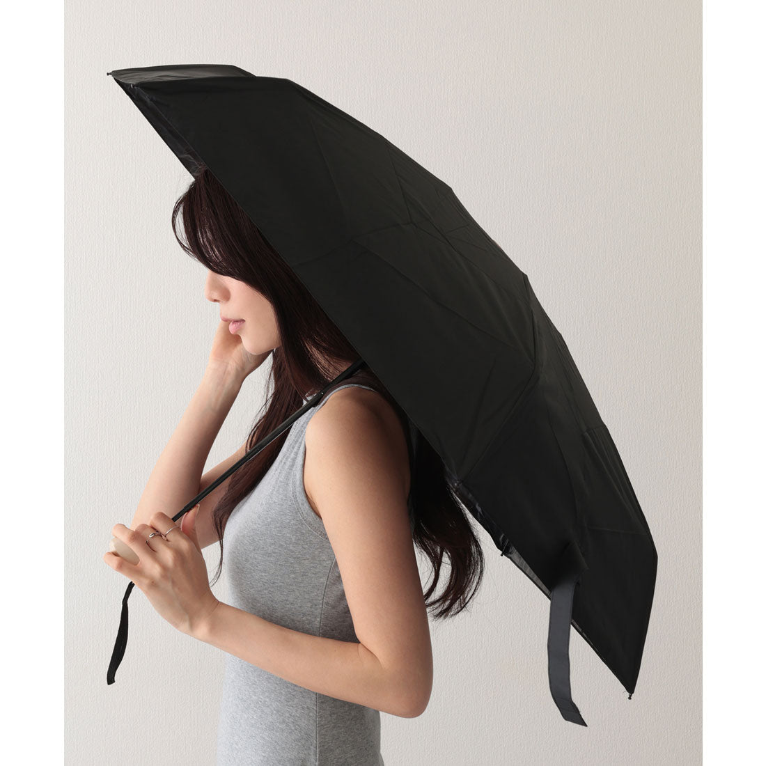 レースレディース Lace Ladies ソリッドカラー 晴雨兼用 ベーシック コンパクト 折りたたみ傘 (ブラック) ブラック