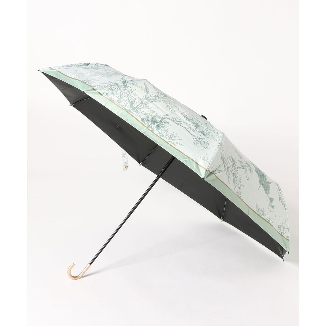 レースレディース Lace Ladies 晴雨兼用 ボタニカル柄 メタリック ハンドル 折りたたみ傘 (ブルー) ブルー