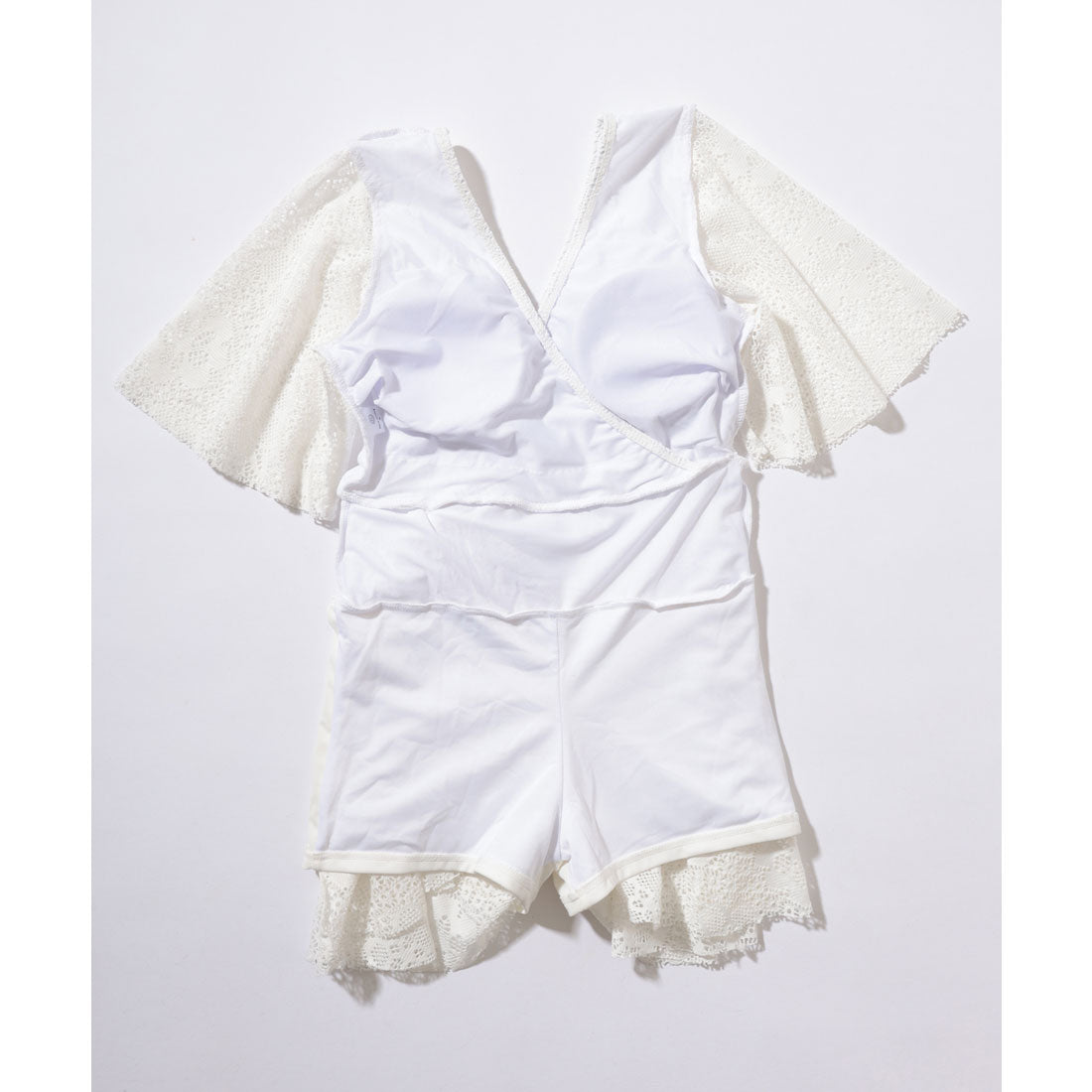レースレディース Lace Ladies レース カシュクール 半袖 ワンピース 水着 (ホワイト) ホワイト
