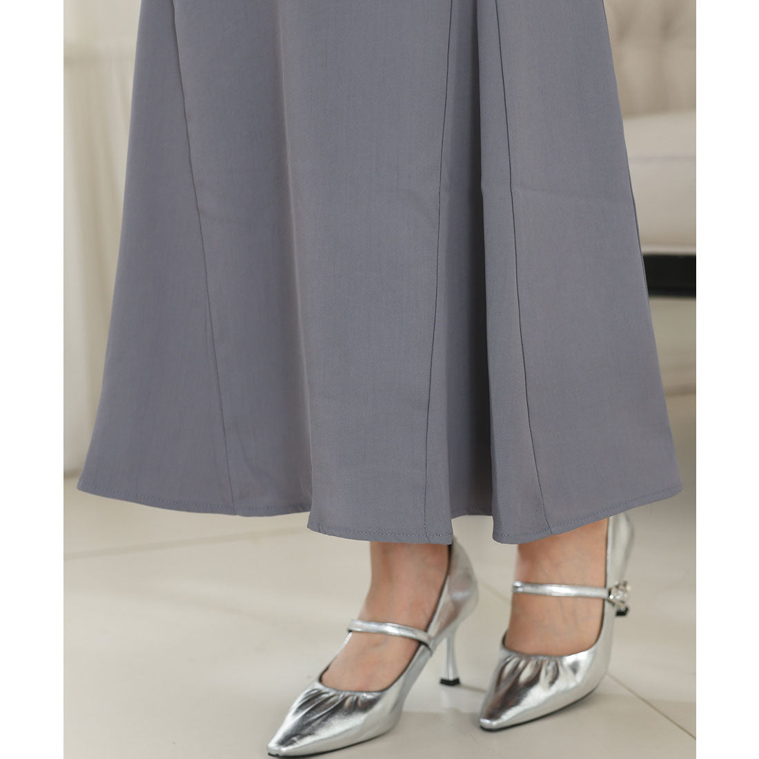 レースレディース Lace Ladies チュールフリル シアー 切り替え フレア ロング ドレス (ブラック) ブラック