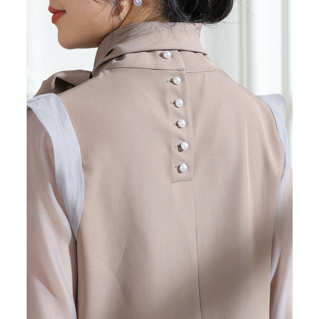 レースレディース Lace Ladies スタンドカラー ボウタイリボン ペプラム ドッキング セットアップ (ネイビー) ネイビー