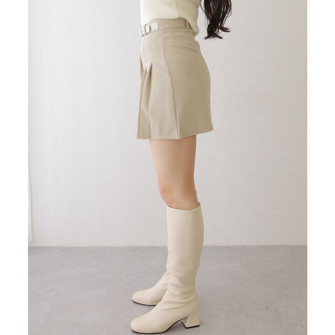 レースレディース Lace Ladies ベルト付き アシメ プリーツ ミニ スカート (グレー) グレー