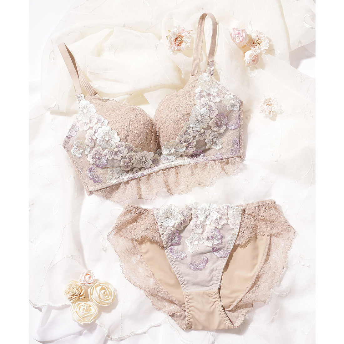 レースレディース Lace Ladies ロマンチック フラワー レース ブラジャー&ショーツ セット【返品不可商品】 (ラベンダー) ラベンダー