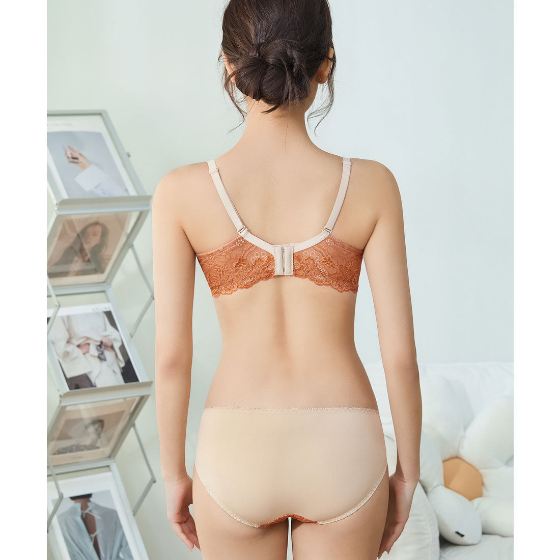 レースレディース Lace Ladies フラワー レース 配色 ブラジャー&ショーツ セット【返品不可商品】 (オレンジ) オレンジ