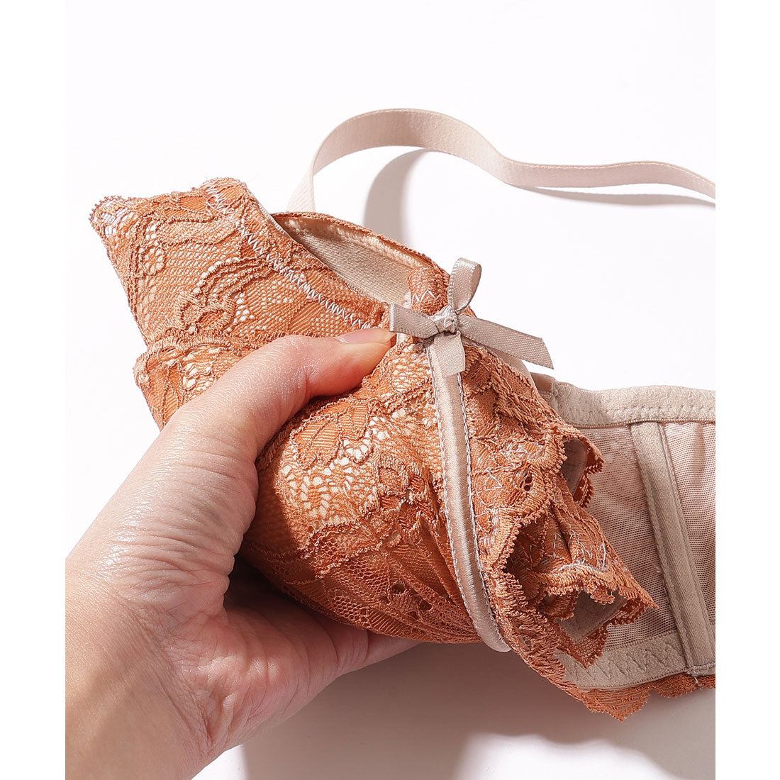 レースレディース Lace Ladies フラワー レース 配色 ブラジャー&ショーツ セット【返品不可商品】 (オレンジ) オレンジ