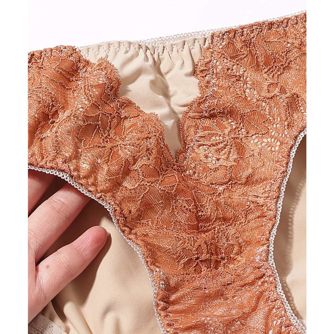 レースレディース Lace Ladies フラワー レース 配色 ブラジャー&ショーツ セット【返品不可商品】 (オレンジ) オレンジ