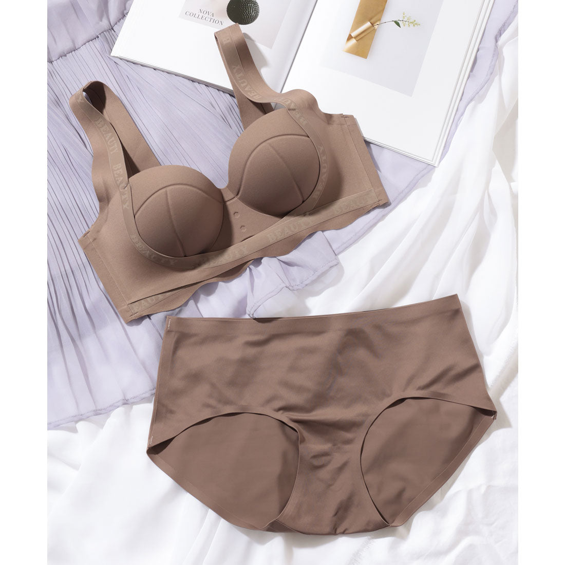 レースレディース Lace Ladies 【2点セット】アンダー ウエーブ 脇高 3/4 ブラジャー&ショーツ (ブラウン) ブラウン