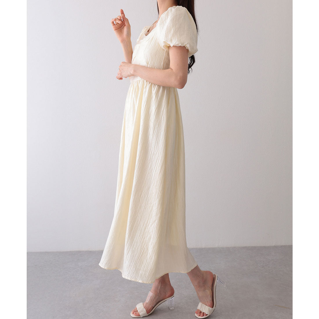 レースレディース Lace Ladies ホルターリボン付き パフスリーブ マキシ ギャザー ワンピース (アイボリー) アイボリー