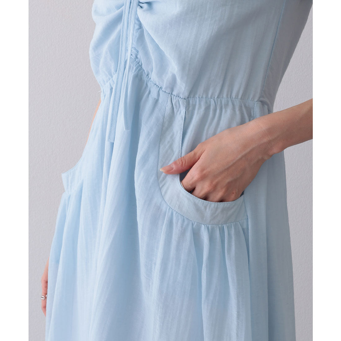 レースレディース Lace Ladies フロント ギャザー リボン パフスリーブ ワンピース (ラベンダー) ラベンダー