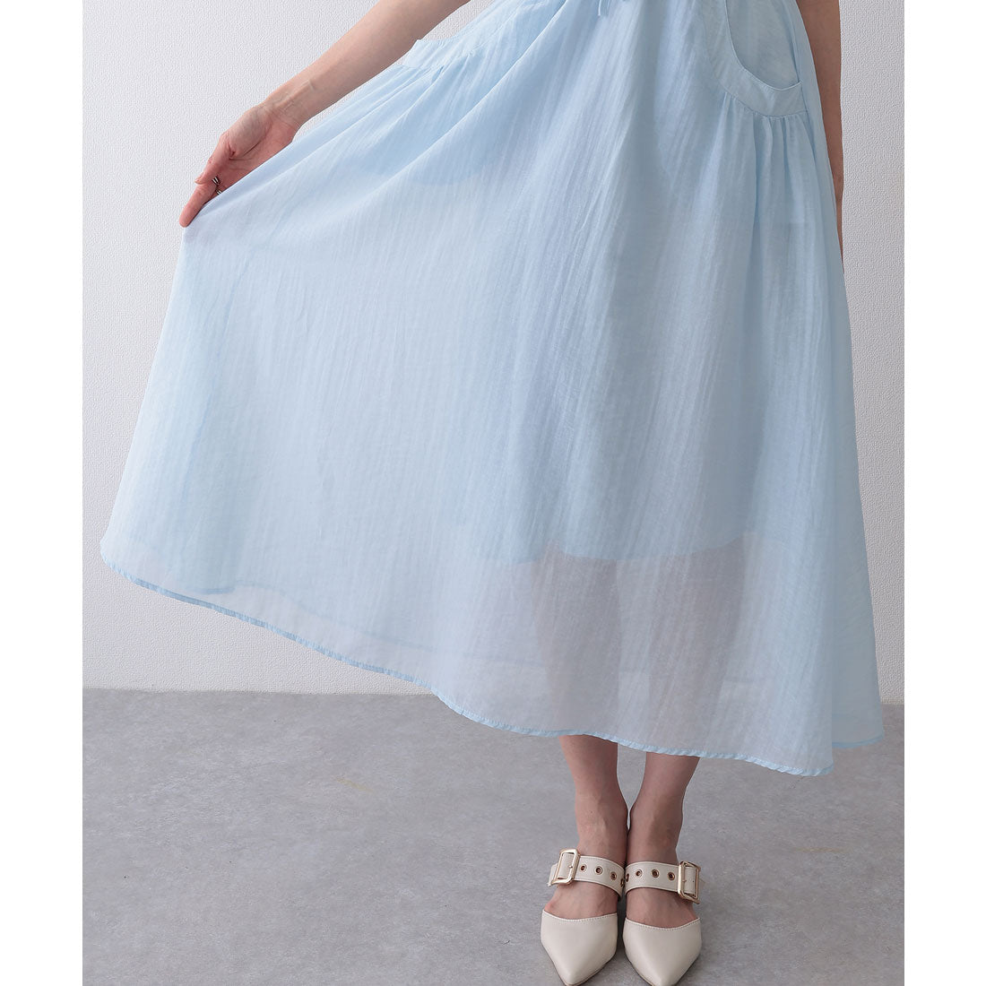 レースレディース Lace Ladies フロント ギャザー リボン パフスリーブ ワンピース (ラベンダー) ラベンダー