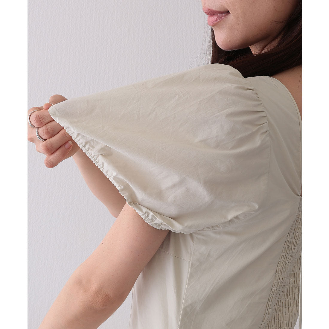 レースレディース Lace Ladies ソリッドカラー スクエアネック パフスリーブ ギャザー ワンピース (イエロー) イエロー