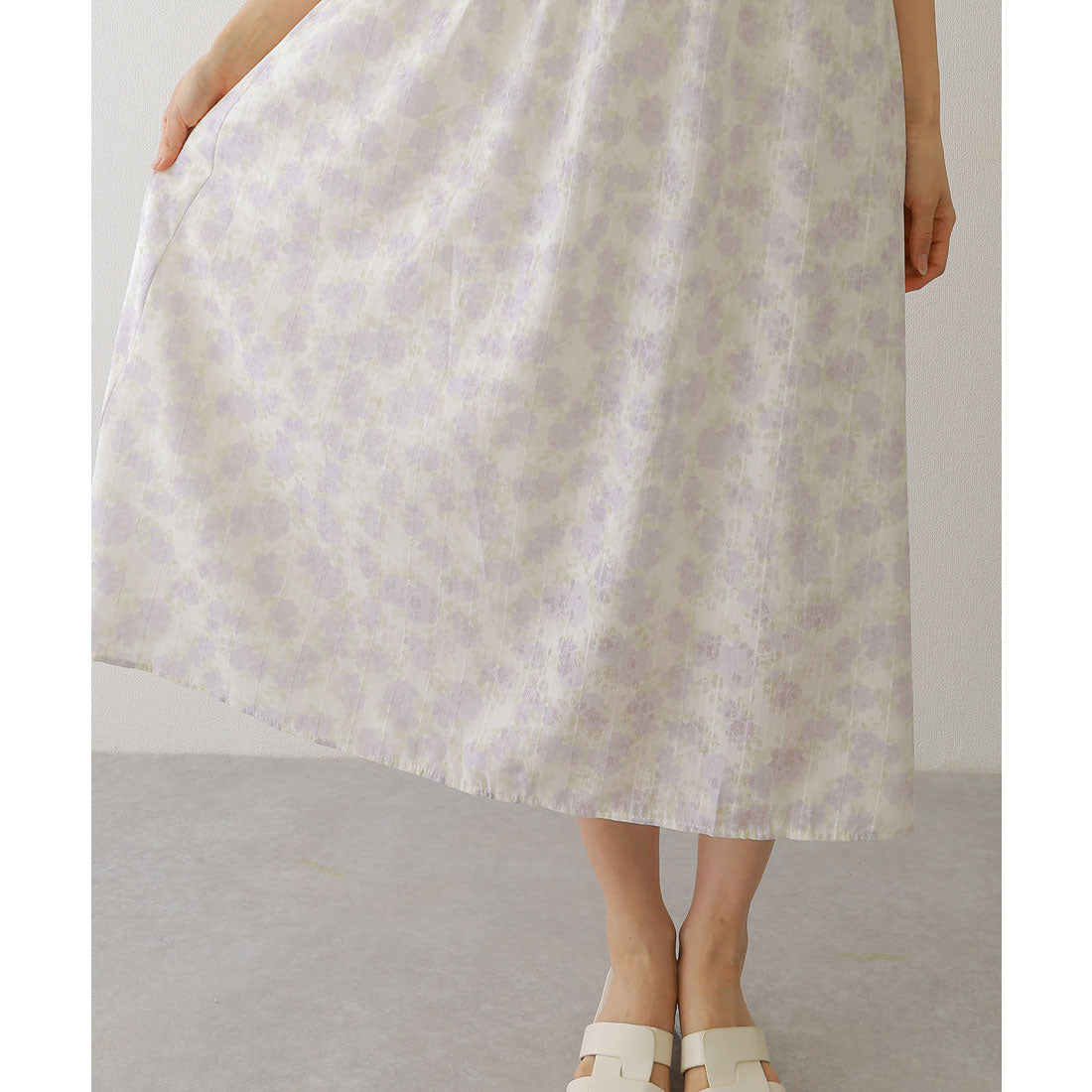 レースレディース Lace Ladies シアー フリル カラー 花柄 ロング ワンピース (ラベンダー) ラベンダー