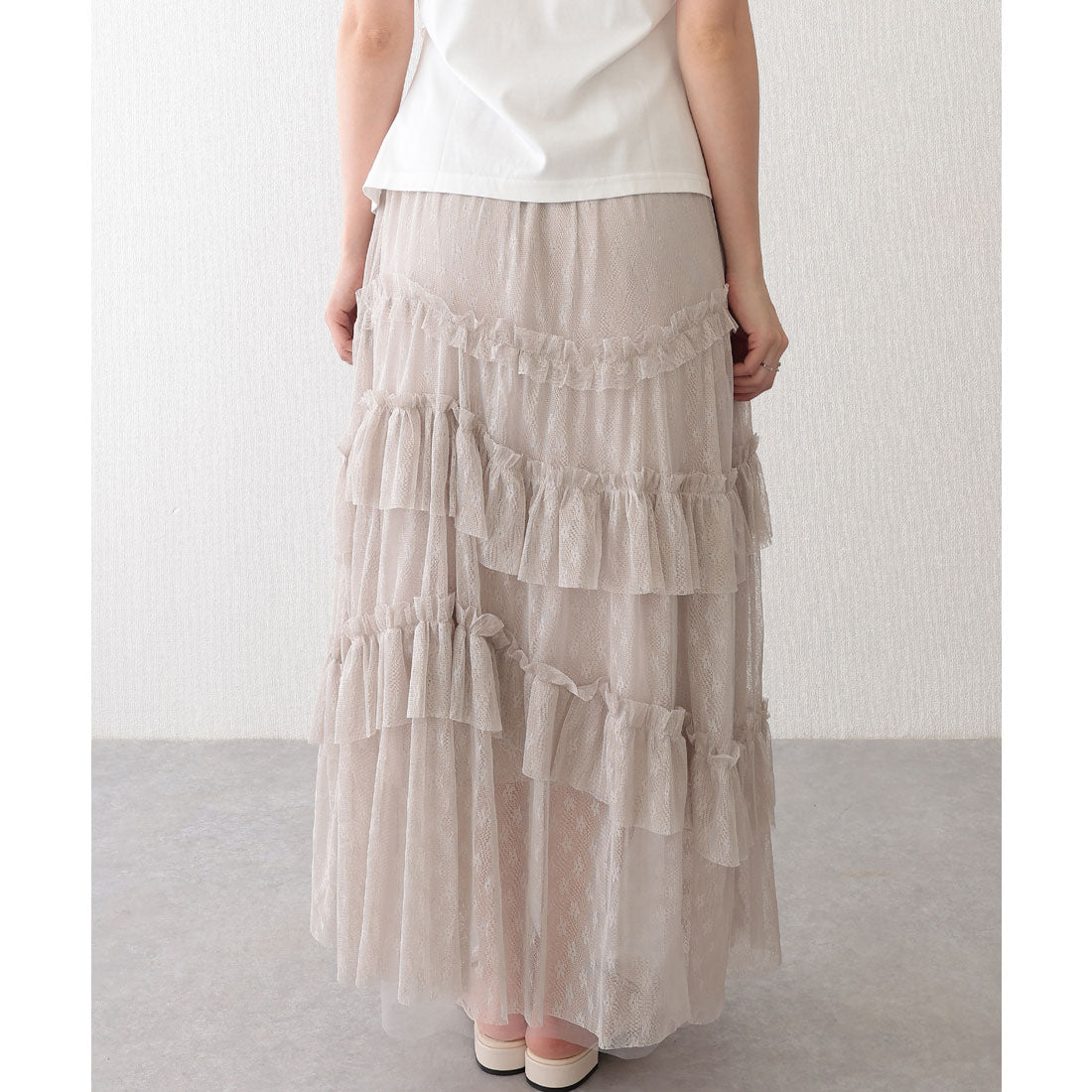 レースレディース Lace Ladies 総レース ティアード フリル マキシ スカート (ラベンダー) ラベンダー