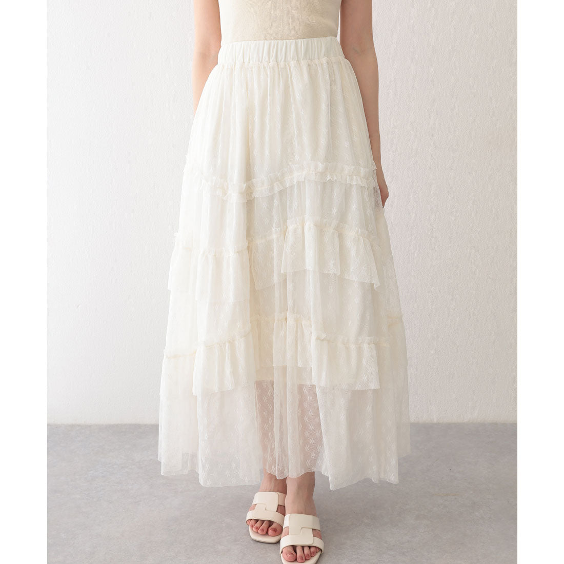 レースレディース Lace Ladies 総レース ティアード フリル マキシ スカート (ラベンダー) ラベンダー