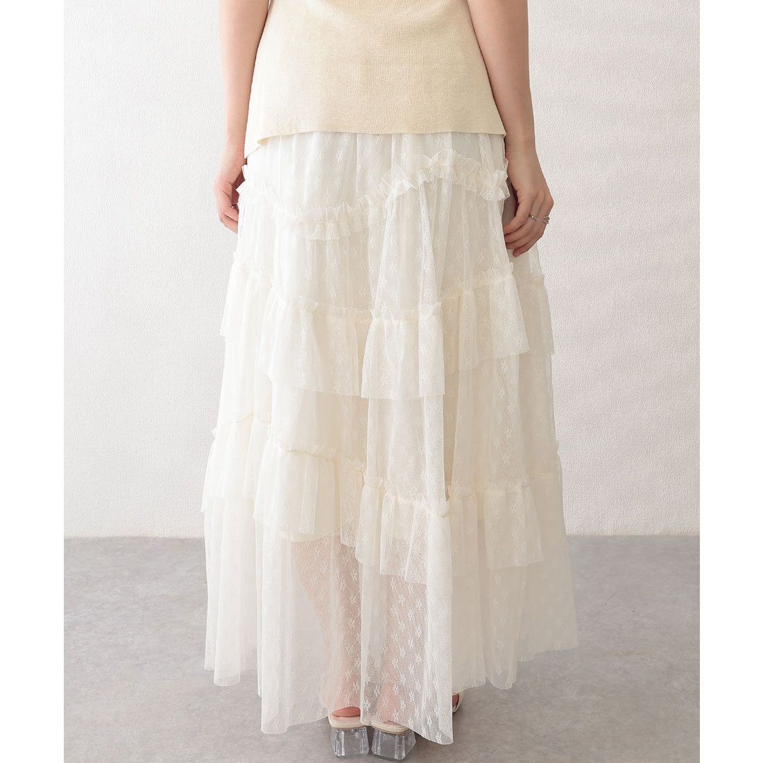 レースレディース Lace Ladies 総レース ティアード フリル マキシ スカート (ラベンダー) ラベンダー