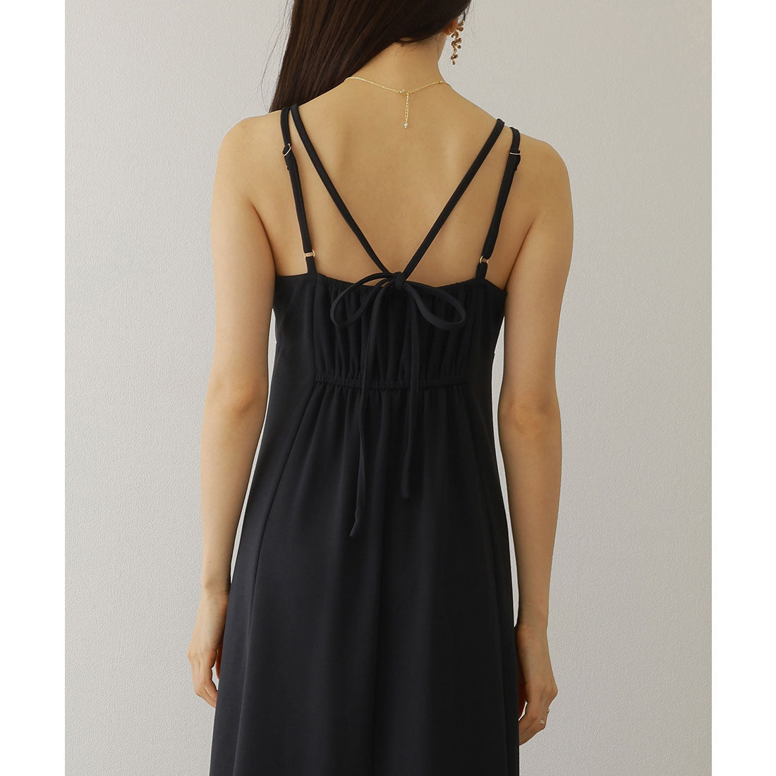 レースレディース Lace Ladies ソリッドカラー バックスリット キャミソール マキシ ワンピース (ブラック) ブラック