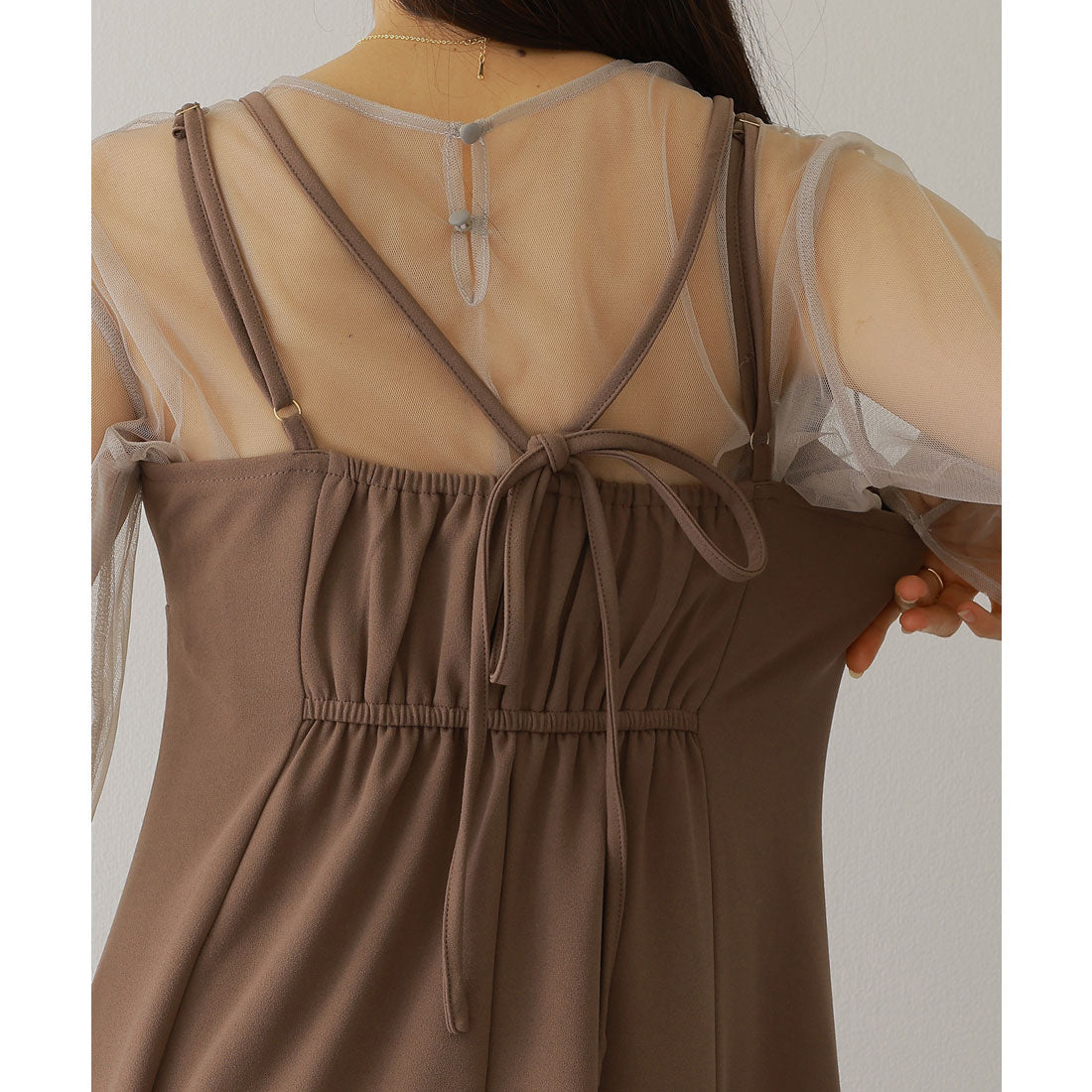 レースレディース Lace Ladies ソリッドカラー バックスリット キャミソール マキシ ワンピース (ブラック) ブラック