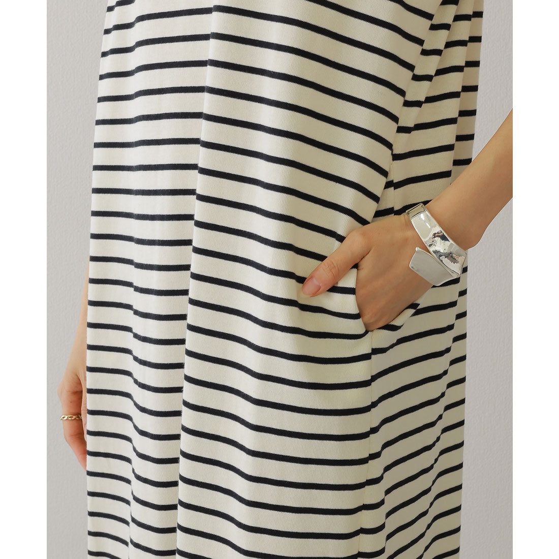 レースレディース Lace Ladies クルーネック 配色 ボーダー マキシ ワンピース (ネイビー) ネイビー