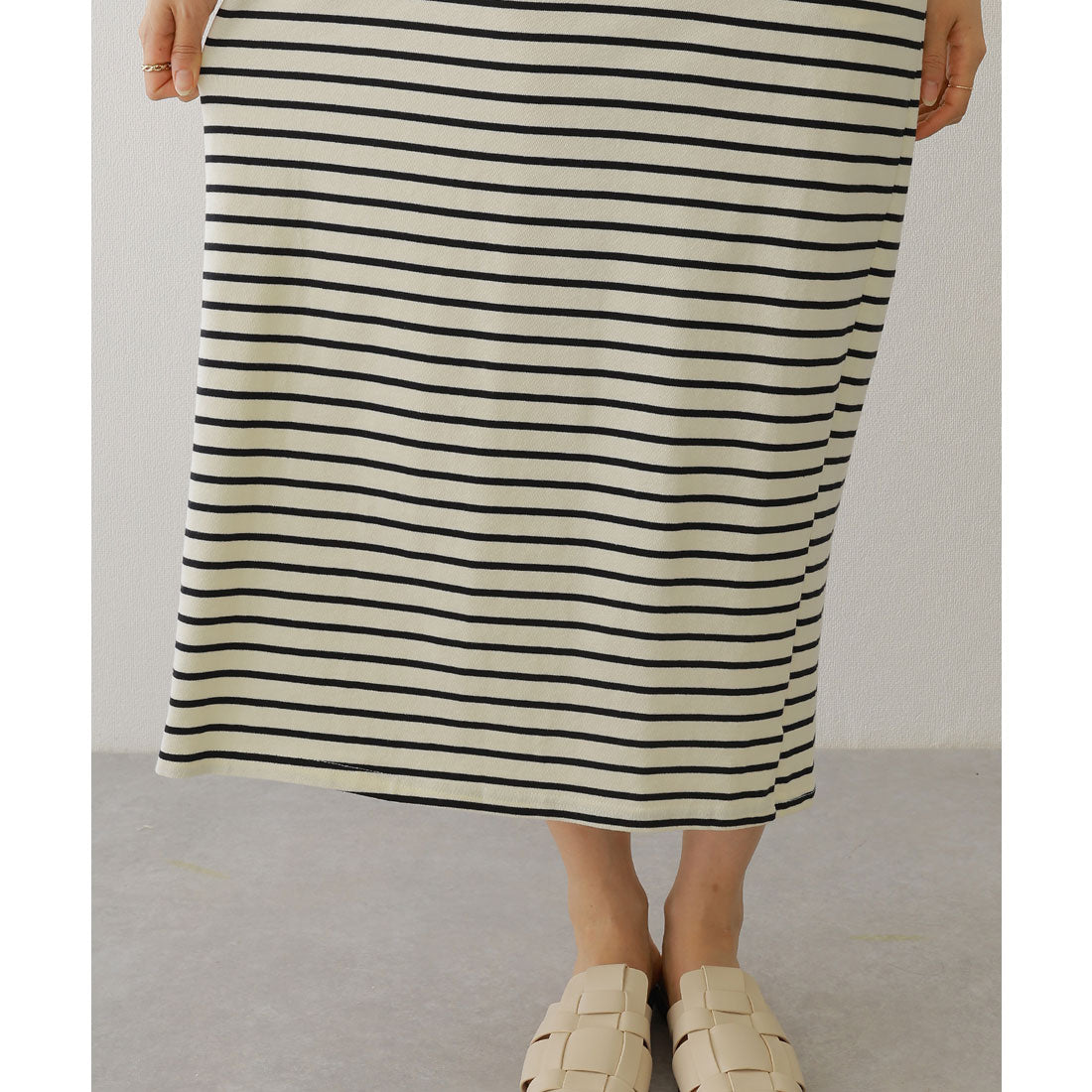 レースレディース Lace Ladies クルーネック 配色 ボーダー マキシ ワンピース (ネイビー) ネイビー