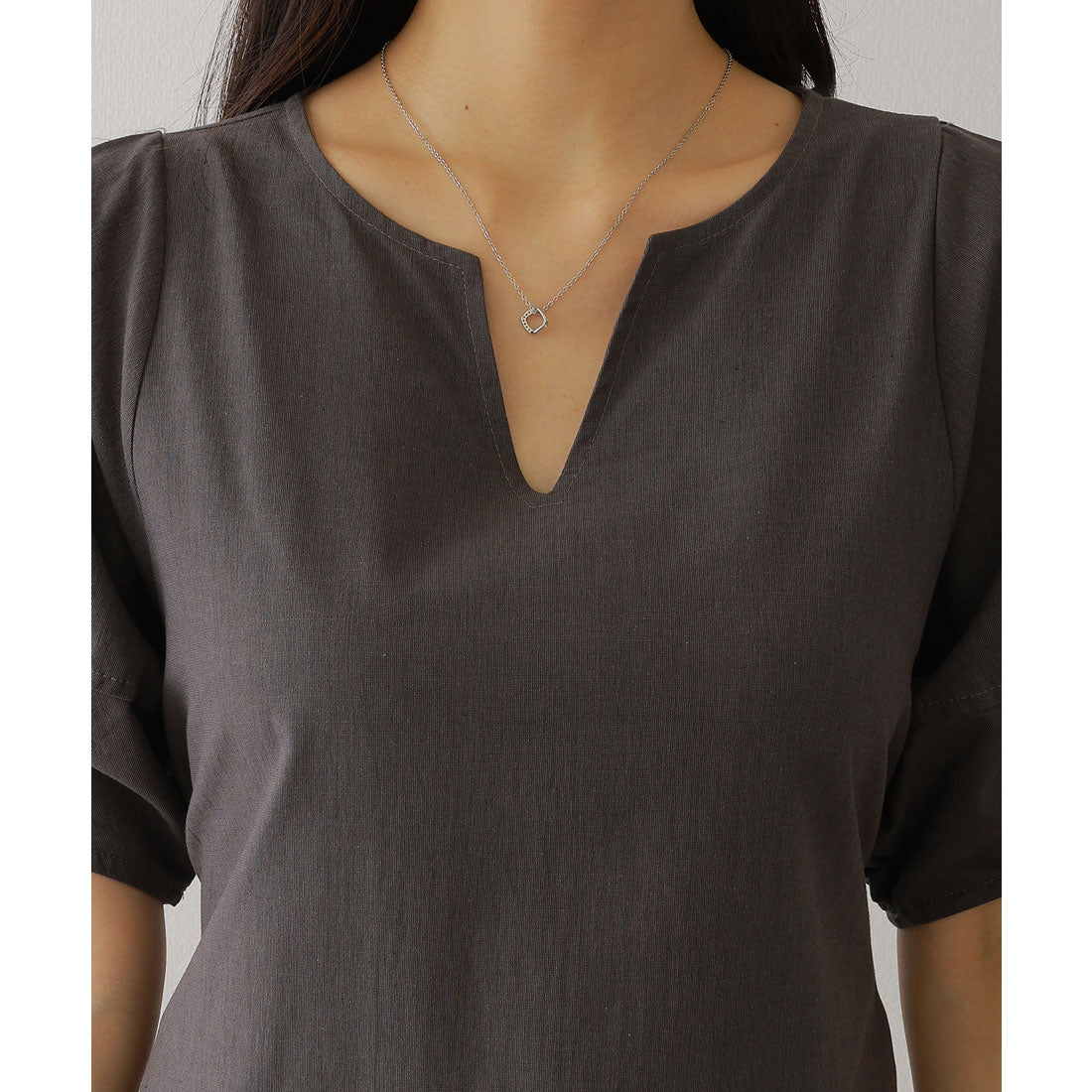 レースレディース Lace Ladies キーネック パフスリーブ マキシ スリット ワンピース (ベージュ) ベージュ